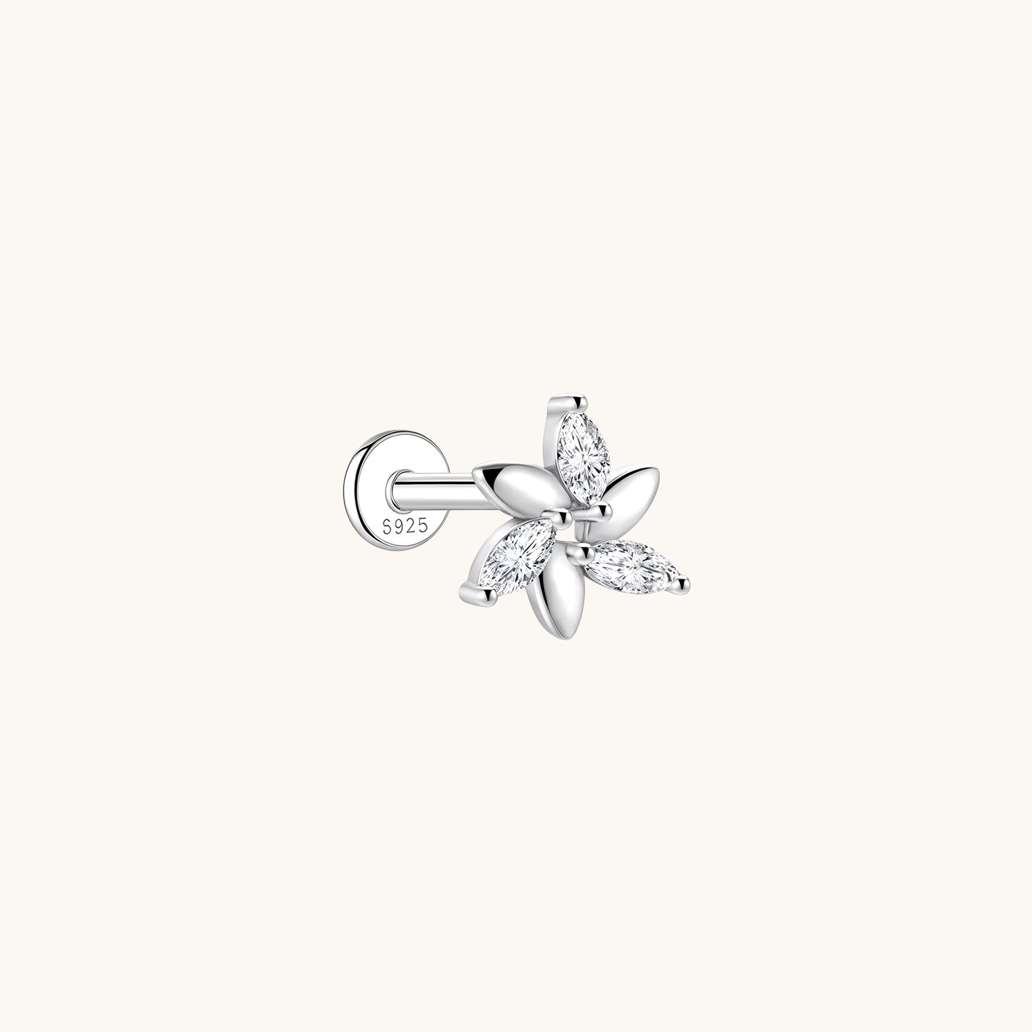 Gold-plated 925 sterling silver Windmill Moissanite Flatback Earring 8mm