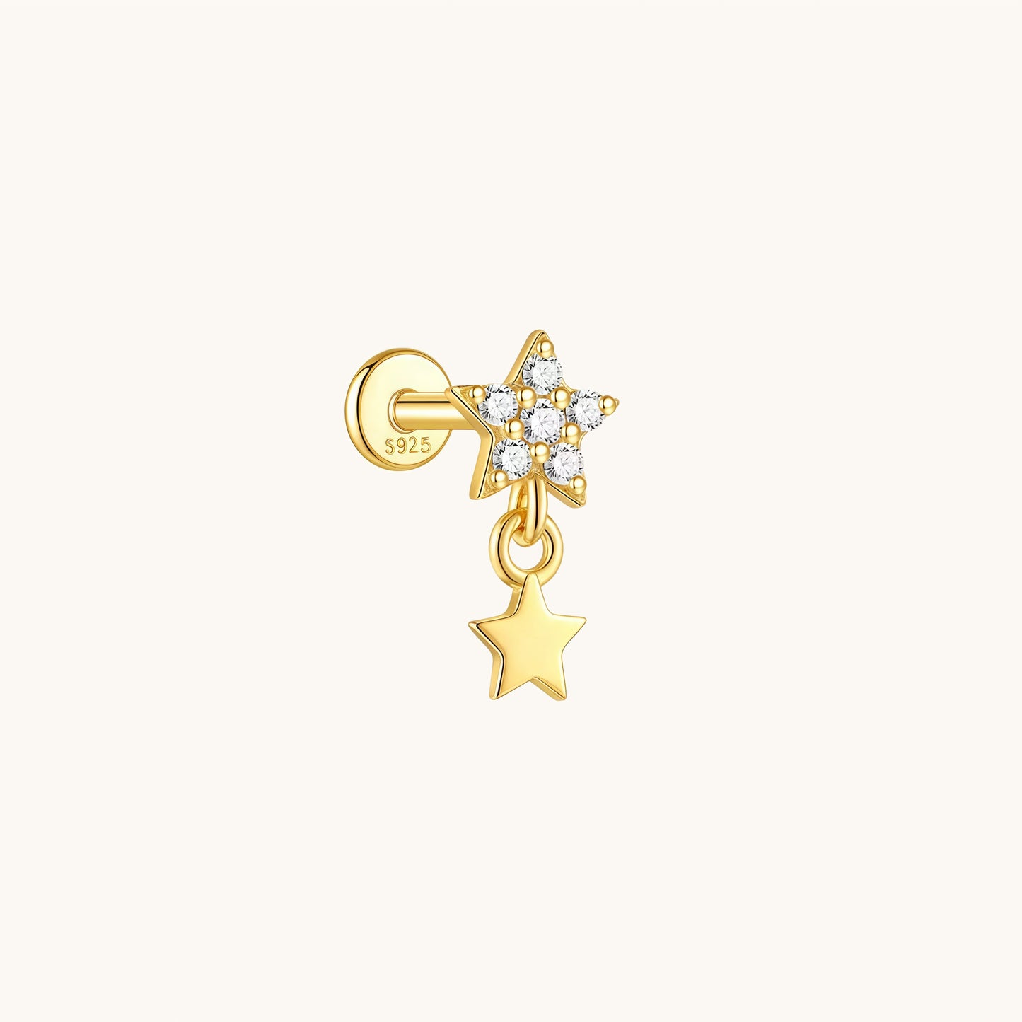 Gold-plated 925 sterling silver Celeste Star Drop Flatback Earring Gold