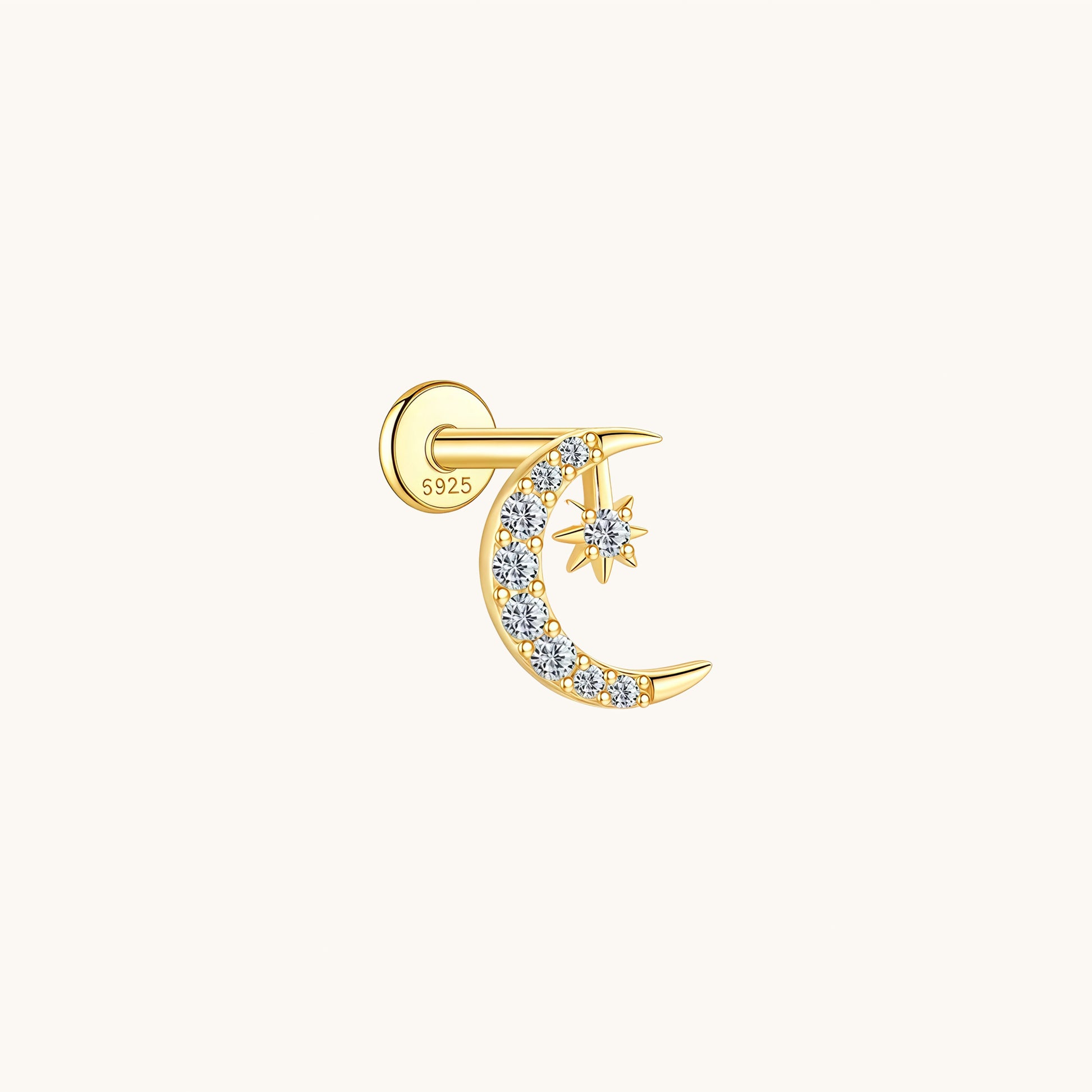 Gold-plated 925 sterling silver Star-Chaser Moon Flatback Earring Gold
