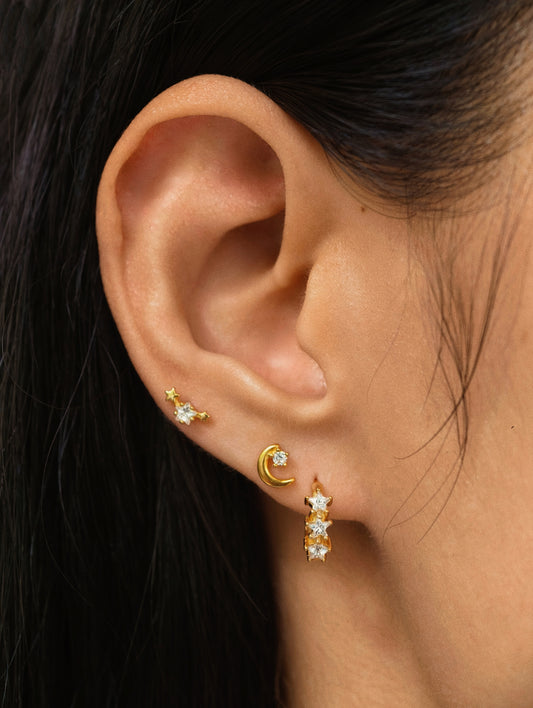 Gold-plated 925 sterling silver Moonlit CZ Flatback Earring