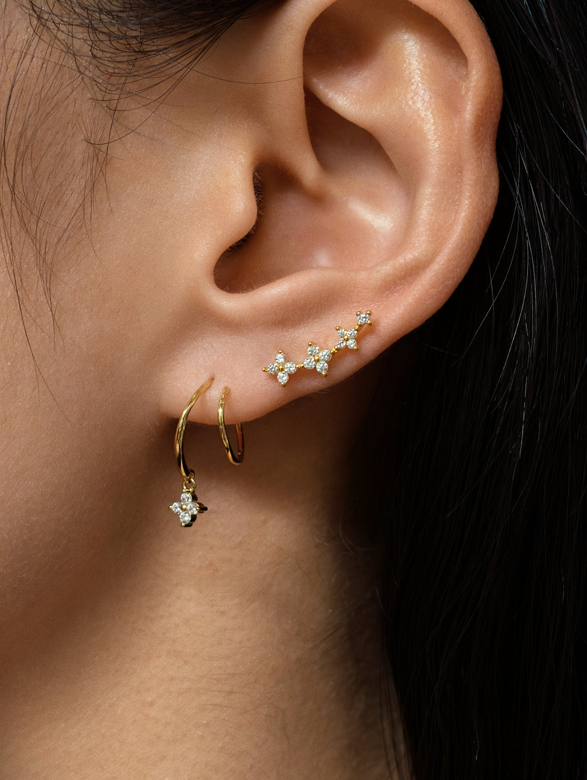 Gold-plated 925 sterling silver Lucky Clover Hoop Earrings