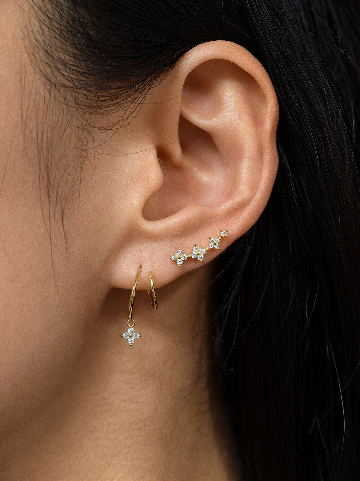 Gold-plated 925 sterling silver Lucky Clover Hoop Earrings