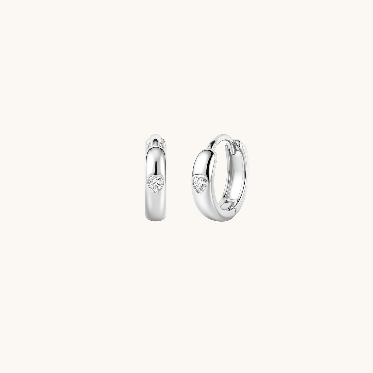 Bezel Heart Huggie Hoops