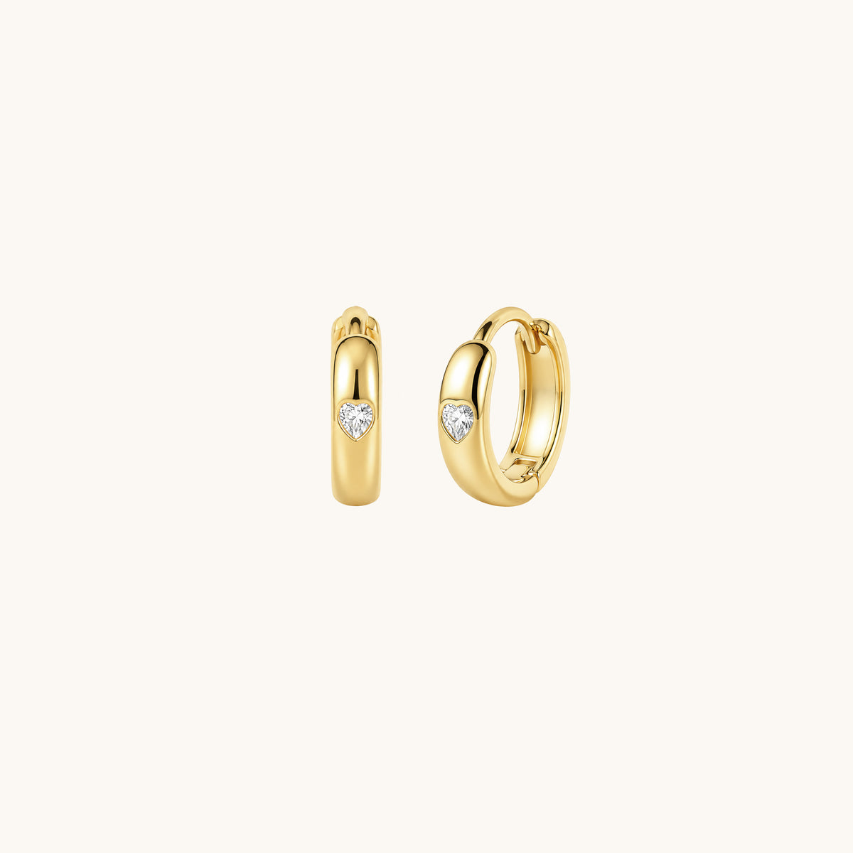Bezel Heart Huggie Hoops