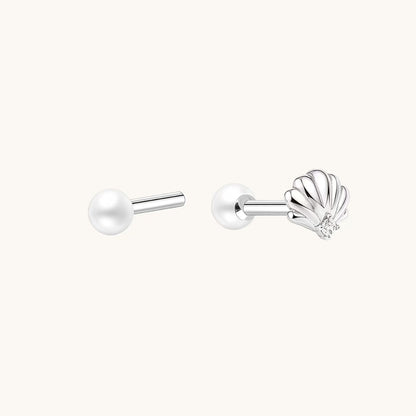 Gold-plated 925 sterling silver Birth of Venus Pearl Flatback Earring Silver