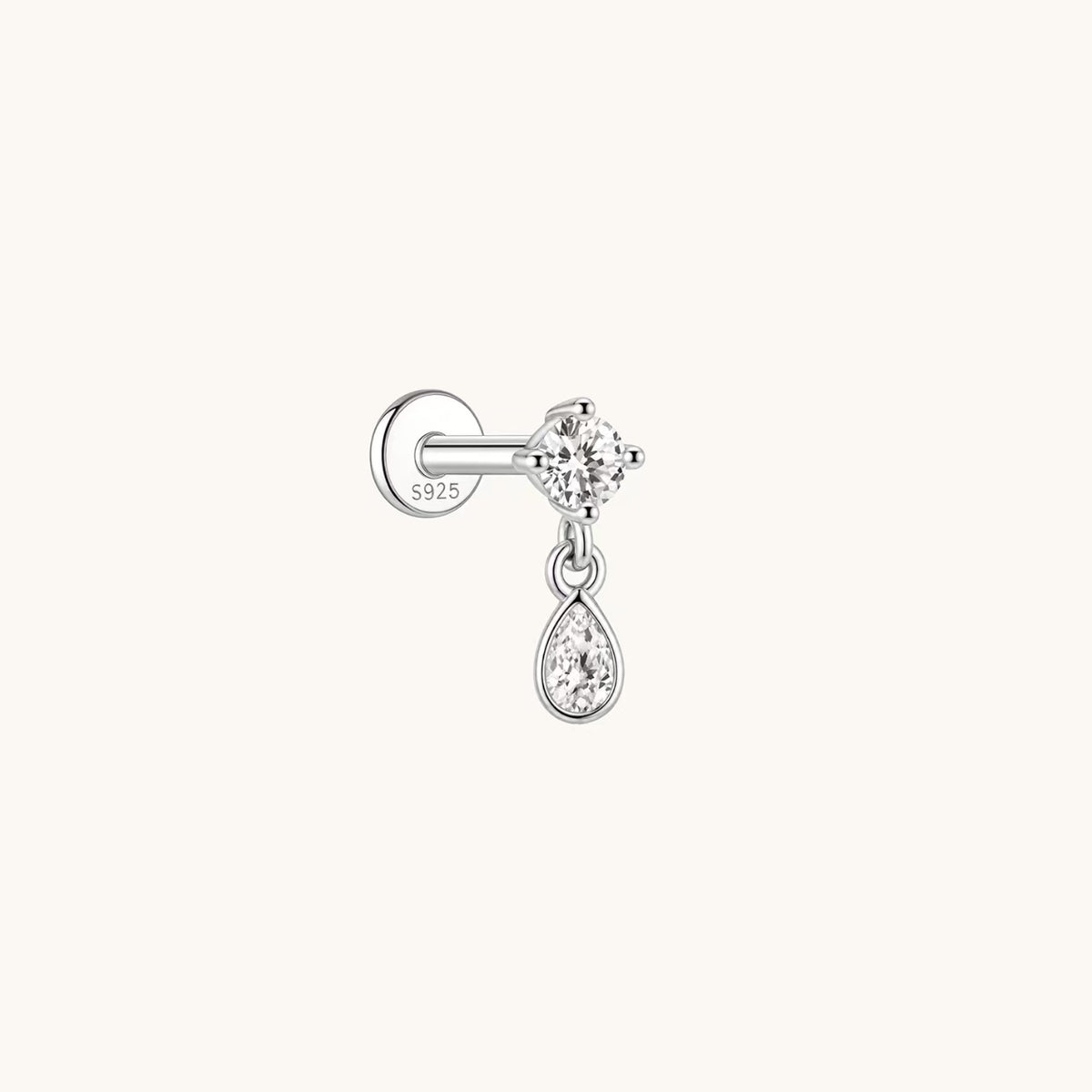 Gold-plated 925 sterling silver Dangle Teardrop Flatback Earring Silver