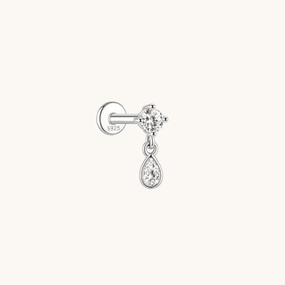 Gold-plated 925 sterling silver Dangle Teardrop Flatback Earring Silver