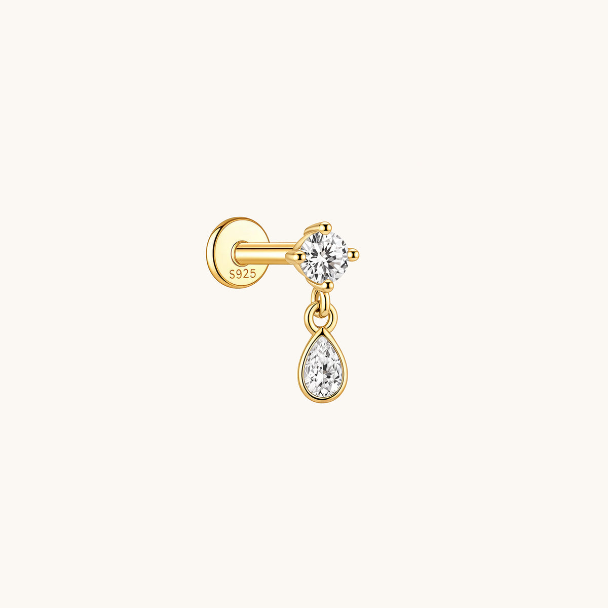 Gold-plated 925 sterling silver Dangle Teardrop Flatback Earring Gold