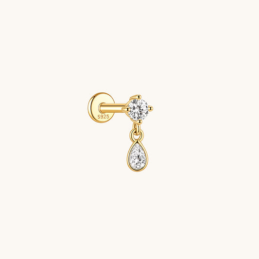 Gold-plated 925 sterling silver Dangle Teardrop Flatback Earring Gold