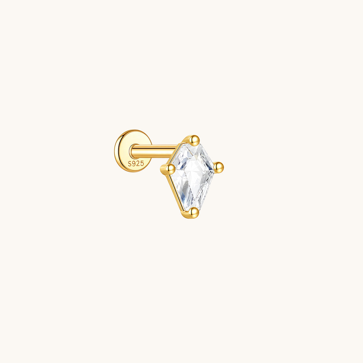 Gold-plated 925 sterling silver Viper Shard CZ Flatback Earring Gold