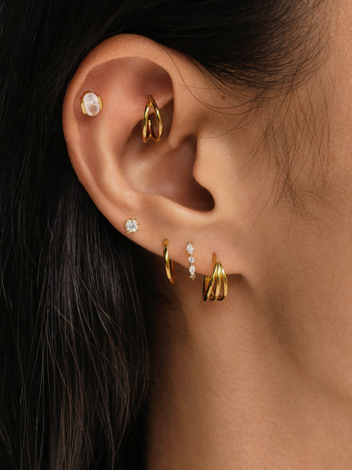 Gold-plated 925 sterling silver Single / Double / Triple Layer Hoop Earrings