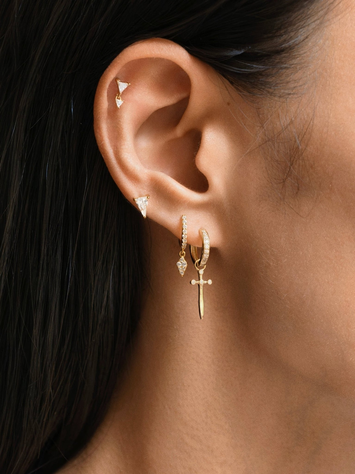 Gold-plated 925 sterling silver Shattered Light Flatback Earring