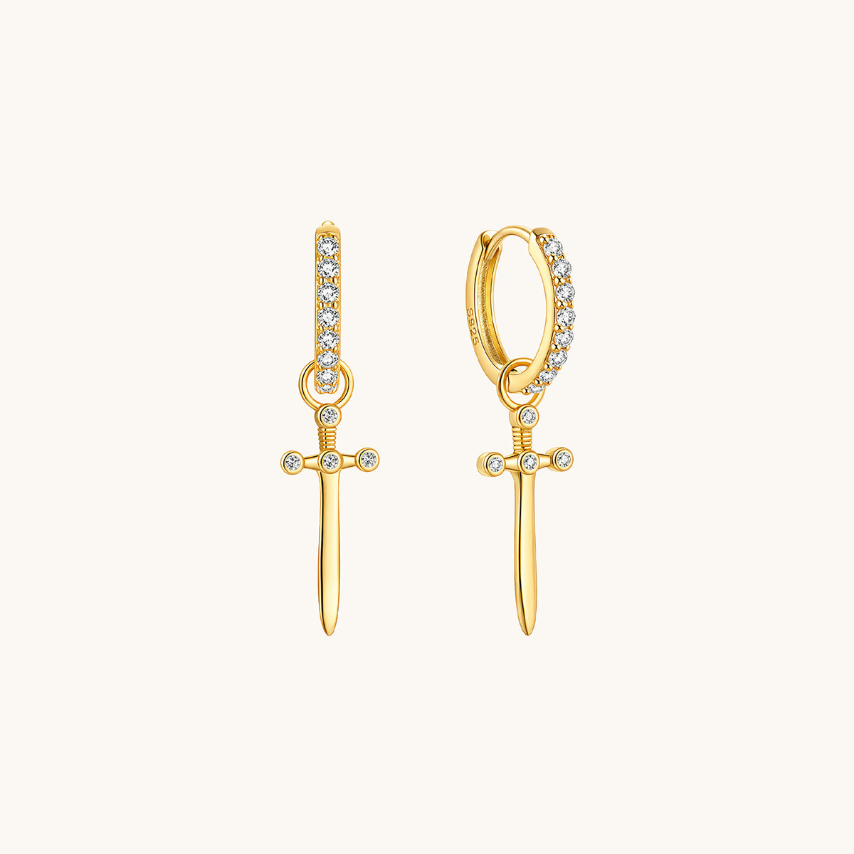 Gold-plated 925 sterling silver Velvet Dagger Hoop Earrings Gold