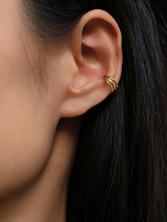 Gold-plated 925 sterling silver Single / Double / Triple Layer Hoop Earrings