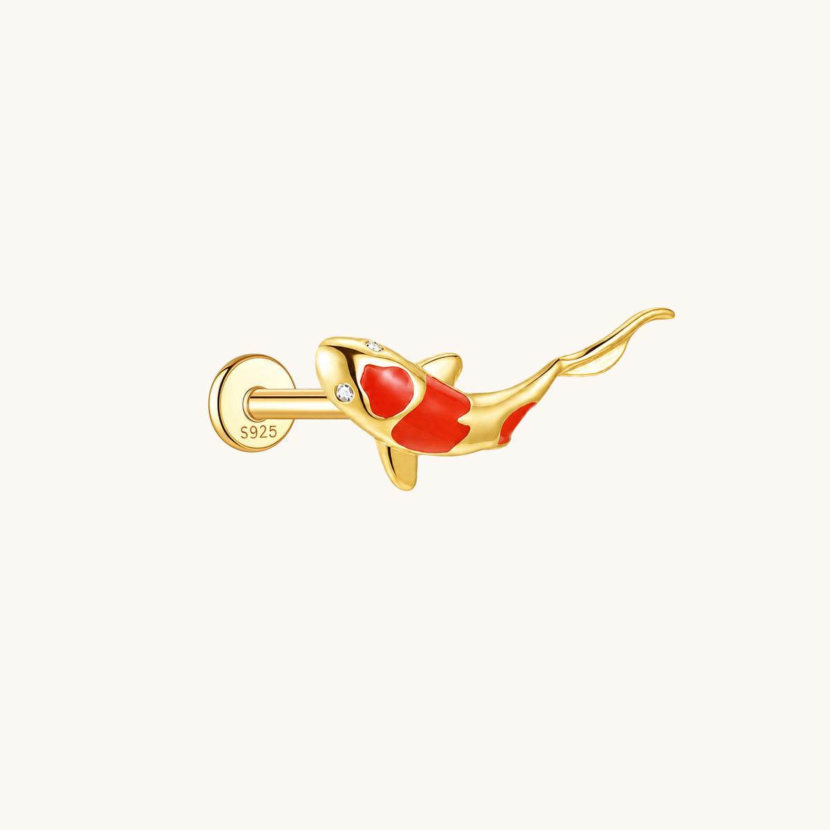 Gold-plated 925 sterling silver Vermilion Koi Flatback Earring Gold