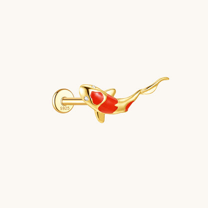 Gold-plated 925 sterling silver Vermilion Koi Flatback Earring Gold