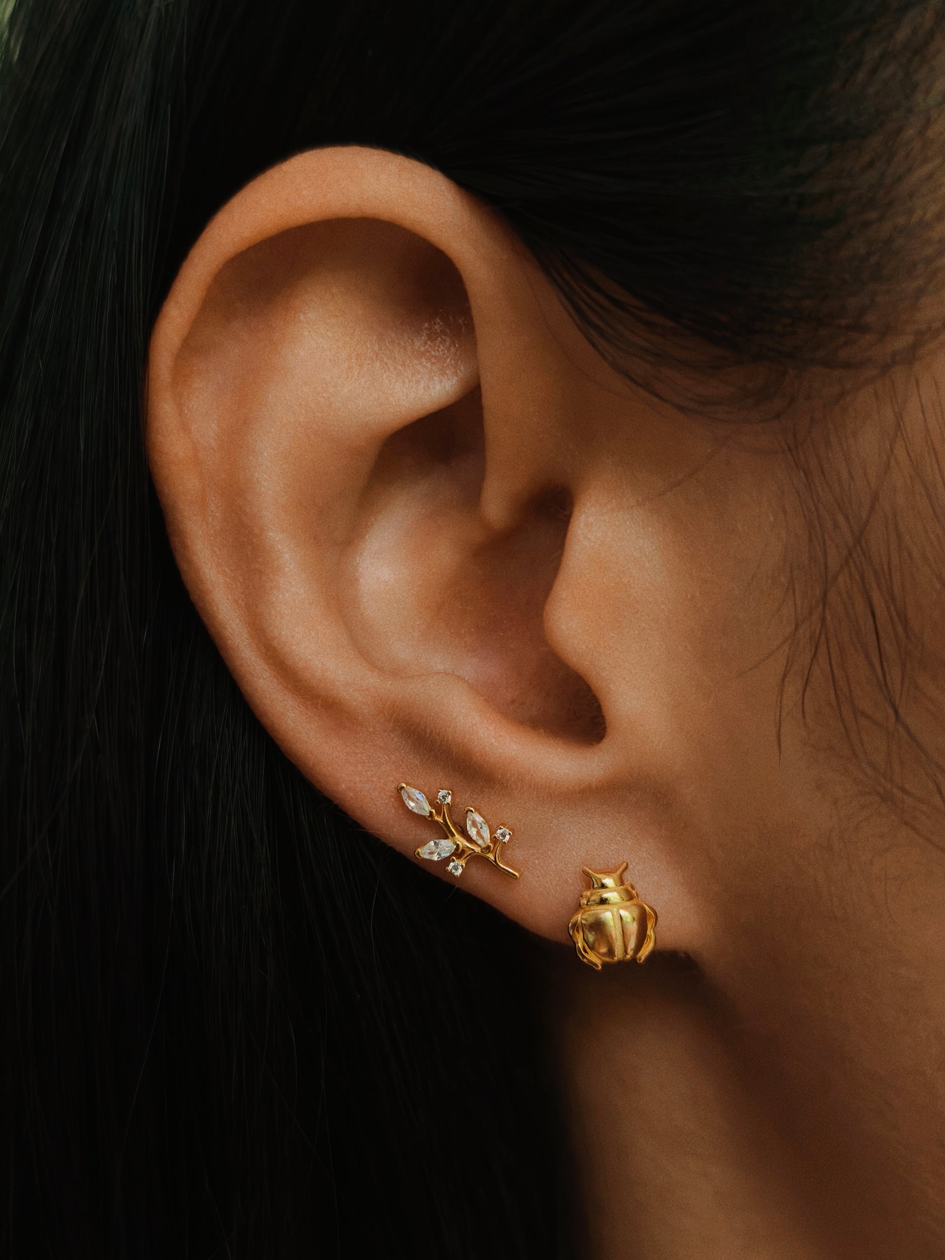 Gold-plated 925 sterling silver Golden Jade Leaf Flatback Earring