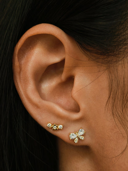 Gold-plated 925 sterling silver Triad Bloom Stud Earrings