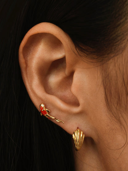Gold-plated 925 sterling silver Crescent Fan Hoop Earrings