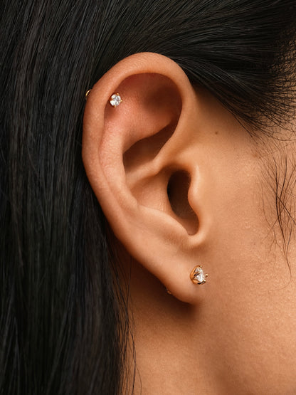 Gold-plated 925 sterling silver Classic 4-Prong Moissanite Flatback Earring