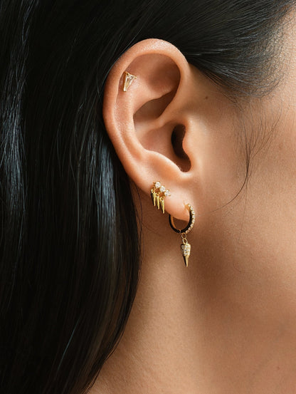 Gold-plated 925 sterling silver Triple Spike CZ Flatback Earring