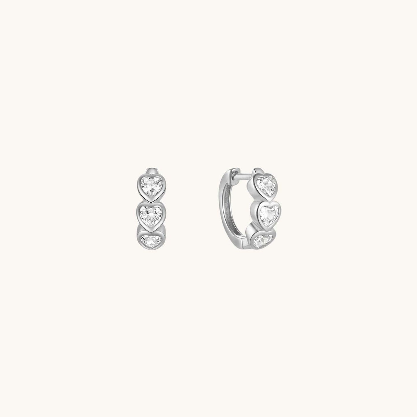Gold-plated 925 sterling silver Trinity Heart Huggie Hoops Silver