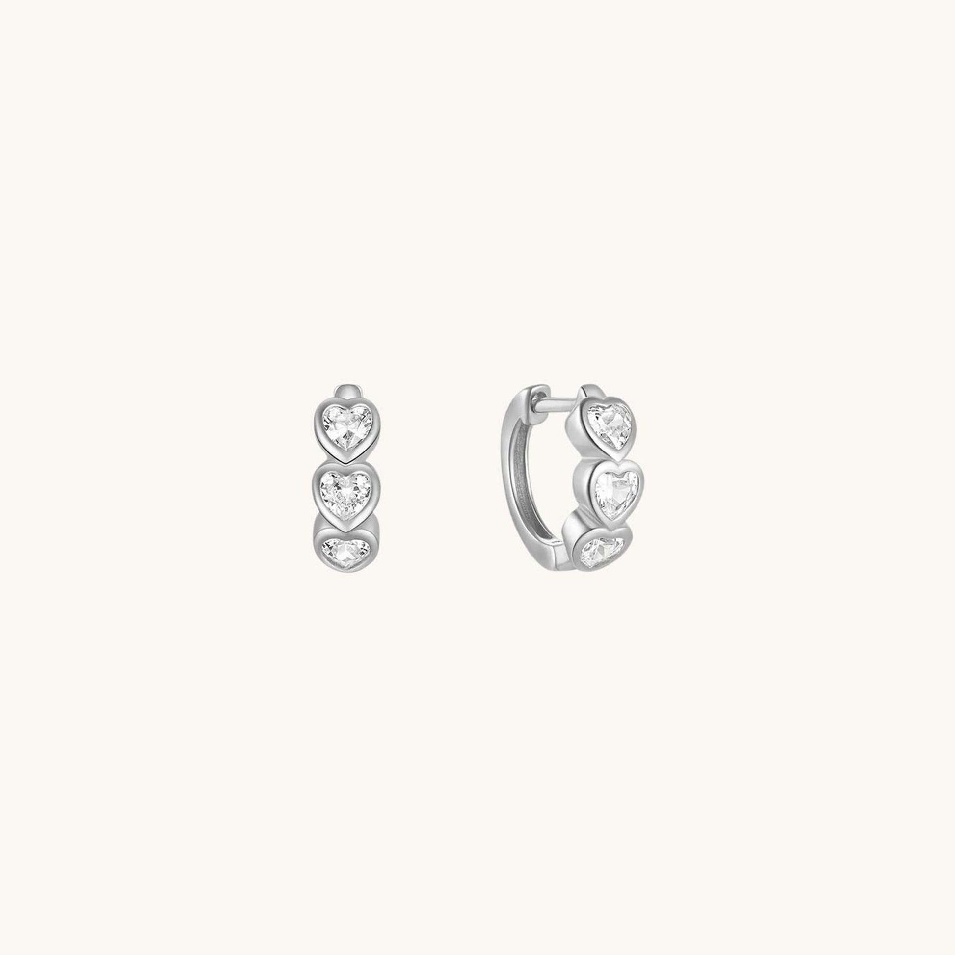 Gold-plated 925 sterling silver Trinity Heart Huggie Hoops Silver