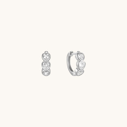 Gold-plated 925 sterling silver Trinity Heart Huggie Hoops Silver