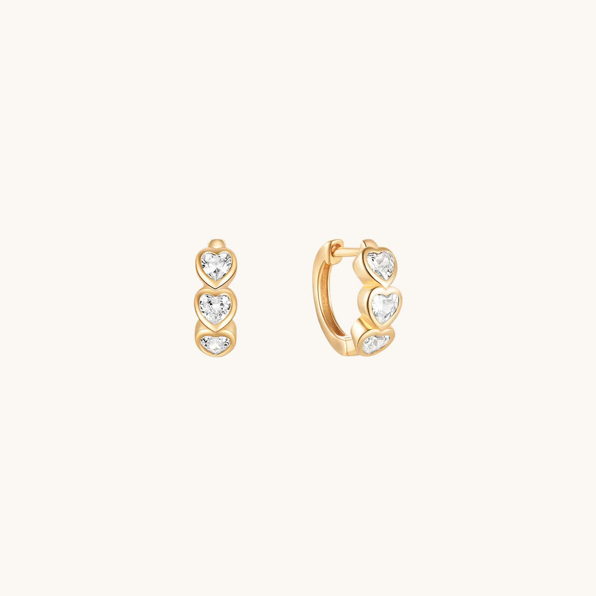 Gold-plated 925 sterling silver Trinity Heart Huggie Hoops Gold