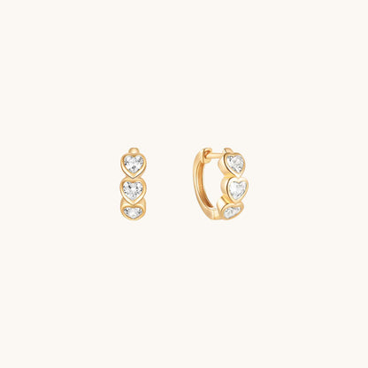 Gold-plated 925 sterling silver Trinity Heart Huggie Hoops Gold