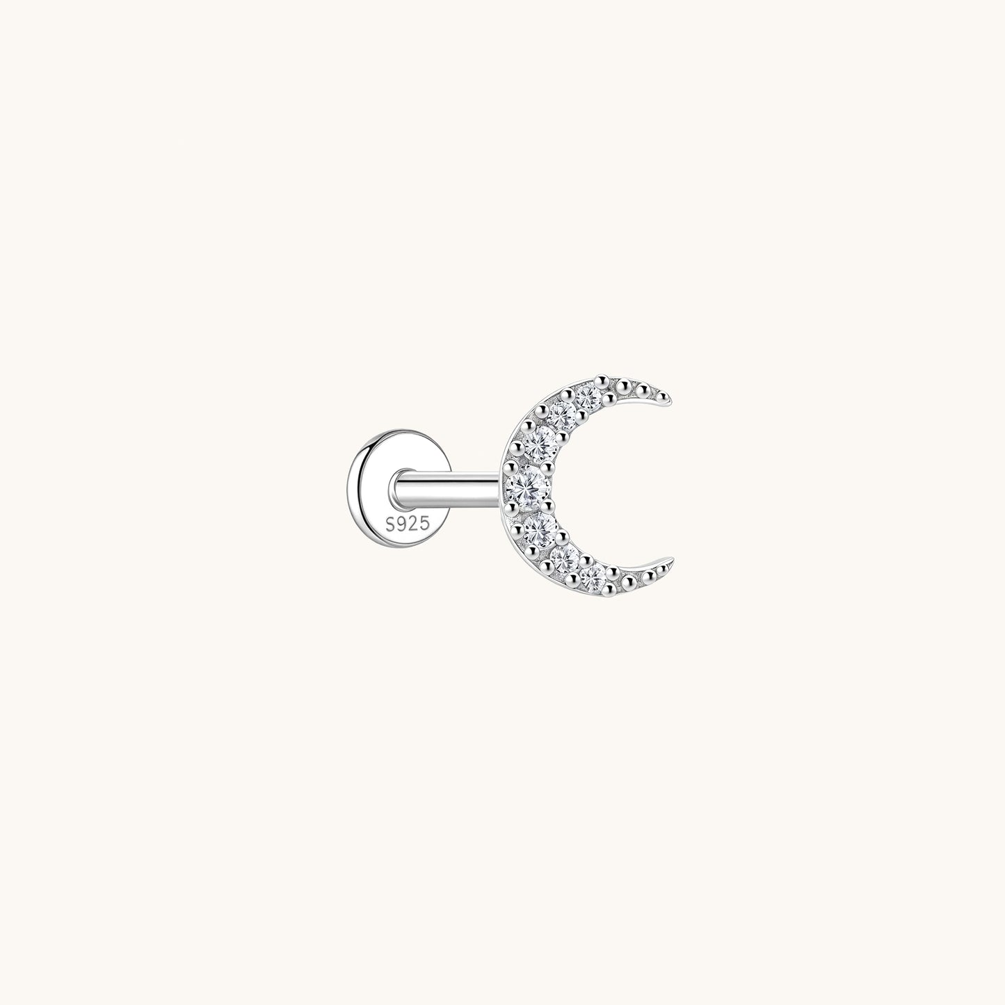 Gold-plated 925 sterling silver Pavé Moissanite Moon Flatback Earring Silver