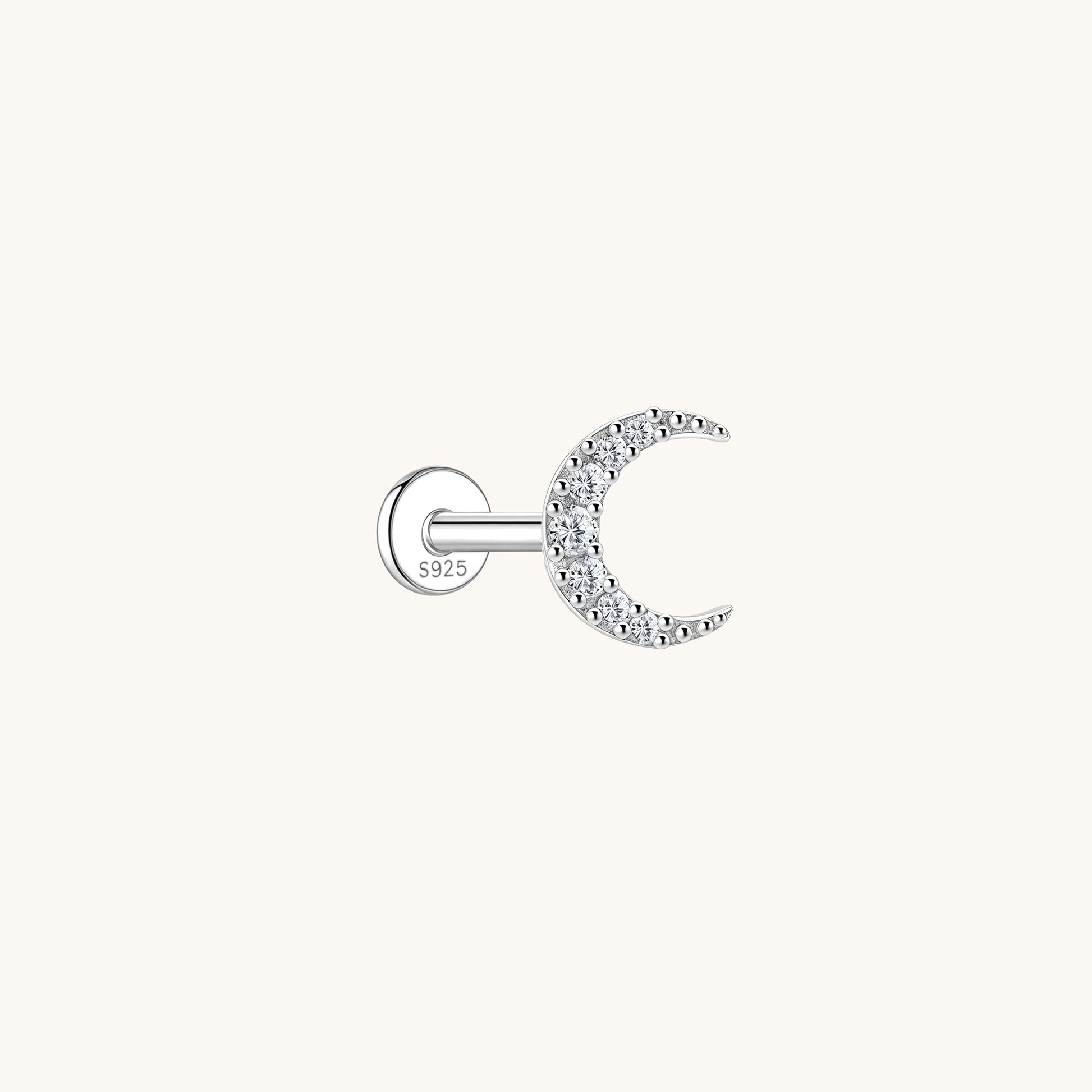Gold-plated 925 sterling silver Pavé Moissanite Moon Flatback Earring Silver