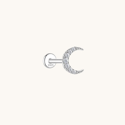 Gold-plated 925 sterling silver Pavé Moissanite Moon Flatback Earring Silver
