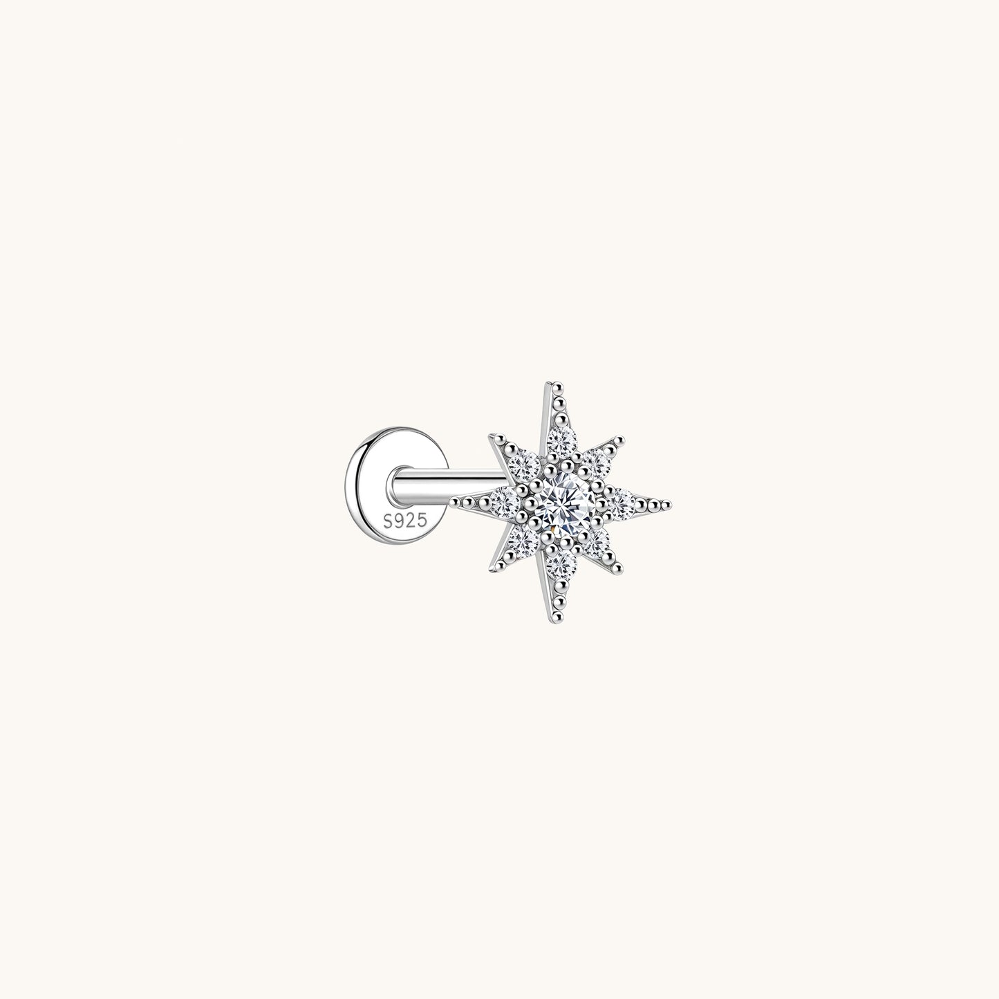 Gold-plated 925 sterling silver Radiant Compass Moissanite Flatback Earring Silver