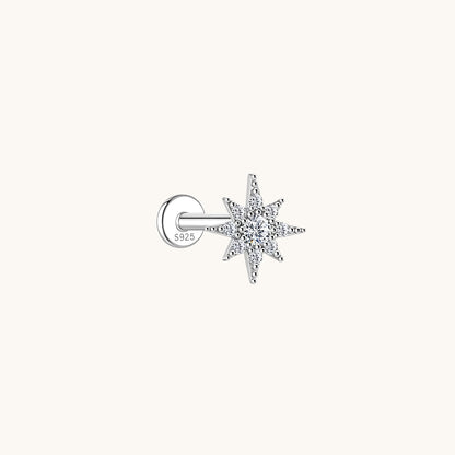 Gold-plated 925 sterling silver Radiant Compass Moissanite Flatback Earring Silver