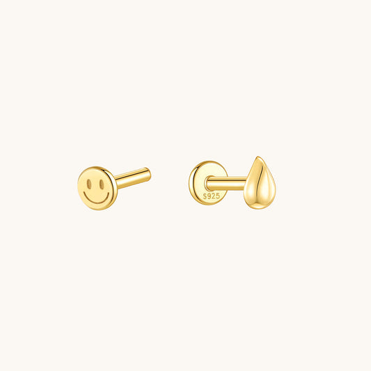 Gold-plated 925 sterling silver Teardrop Flatback Earring