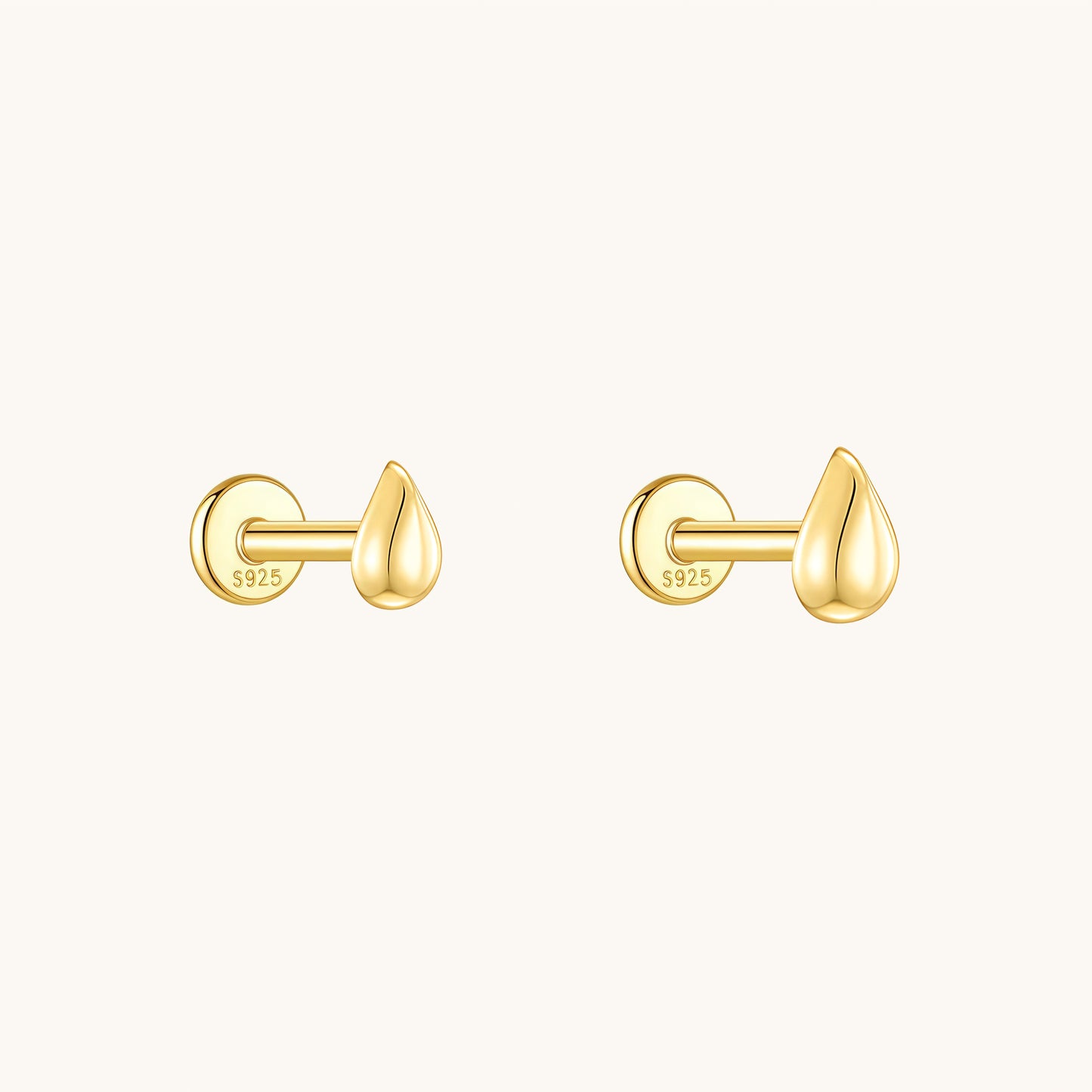 Gold-plated 925 sterling silver Teardrop Flatback Earring 3.5*5mm