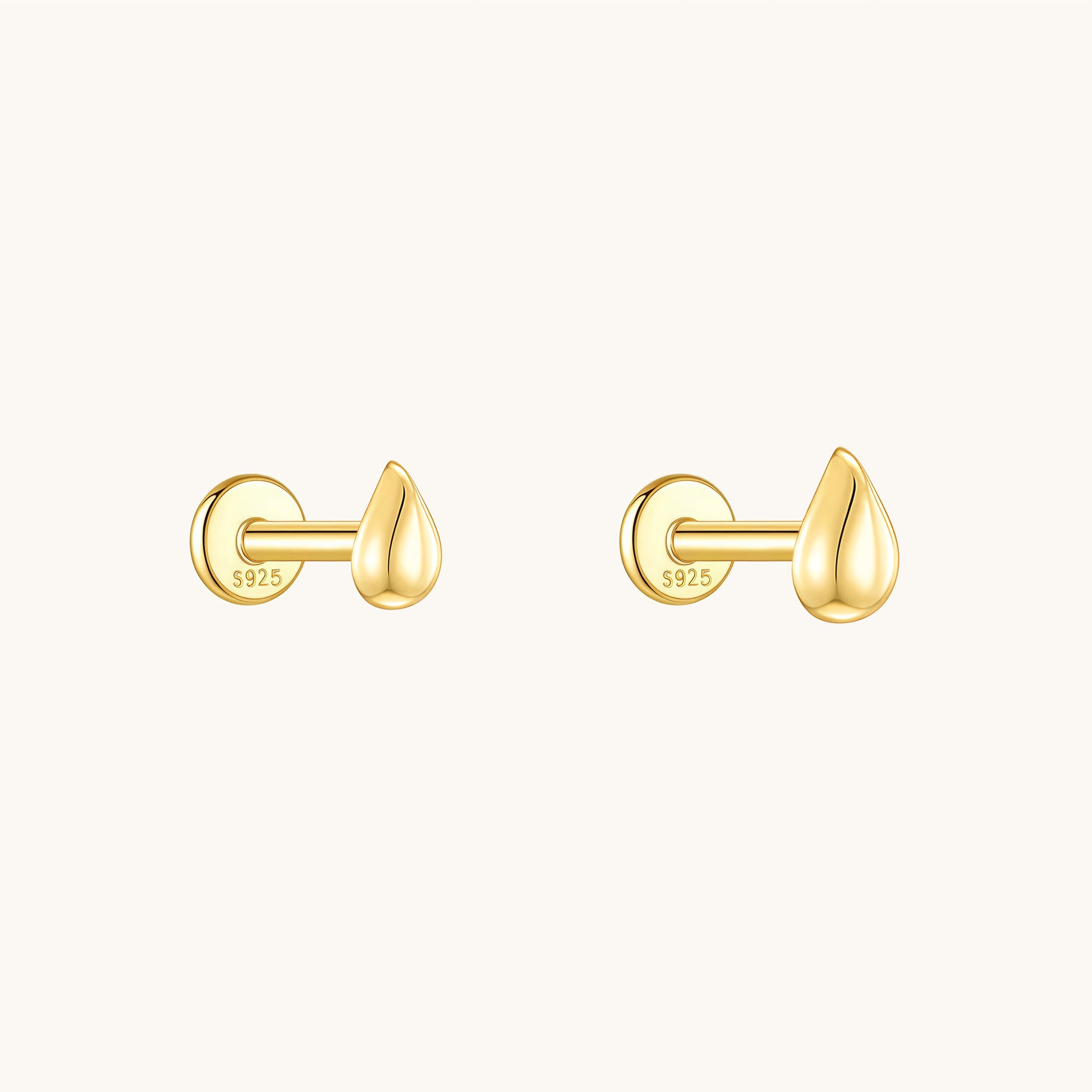 Gold-plated 925 sterling silver Teardrop Flatback Earring 3.5*5mm