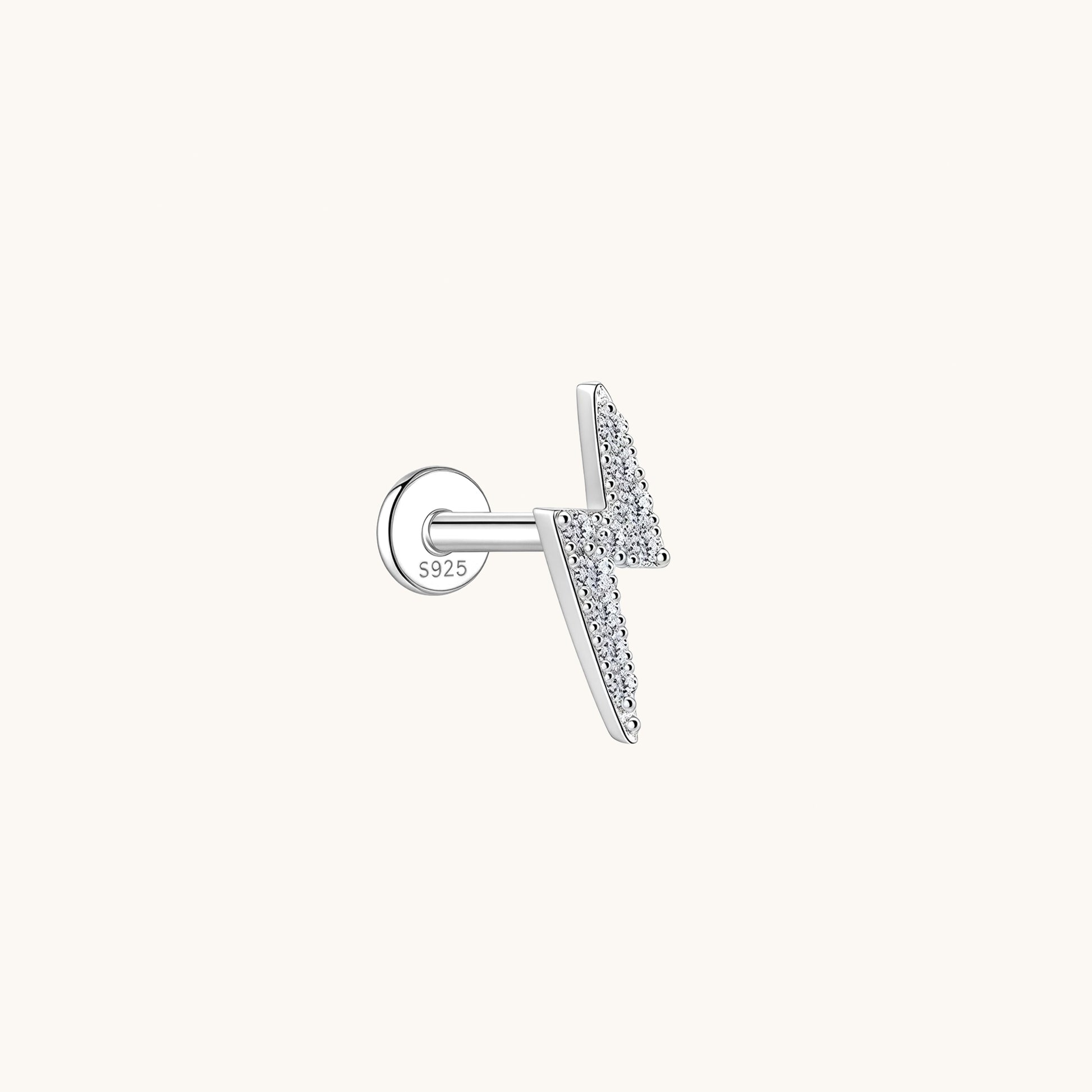 Gold-plated 925 sterling silver Pavé Moissanite Thunder Flatback Earring Silver