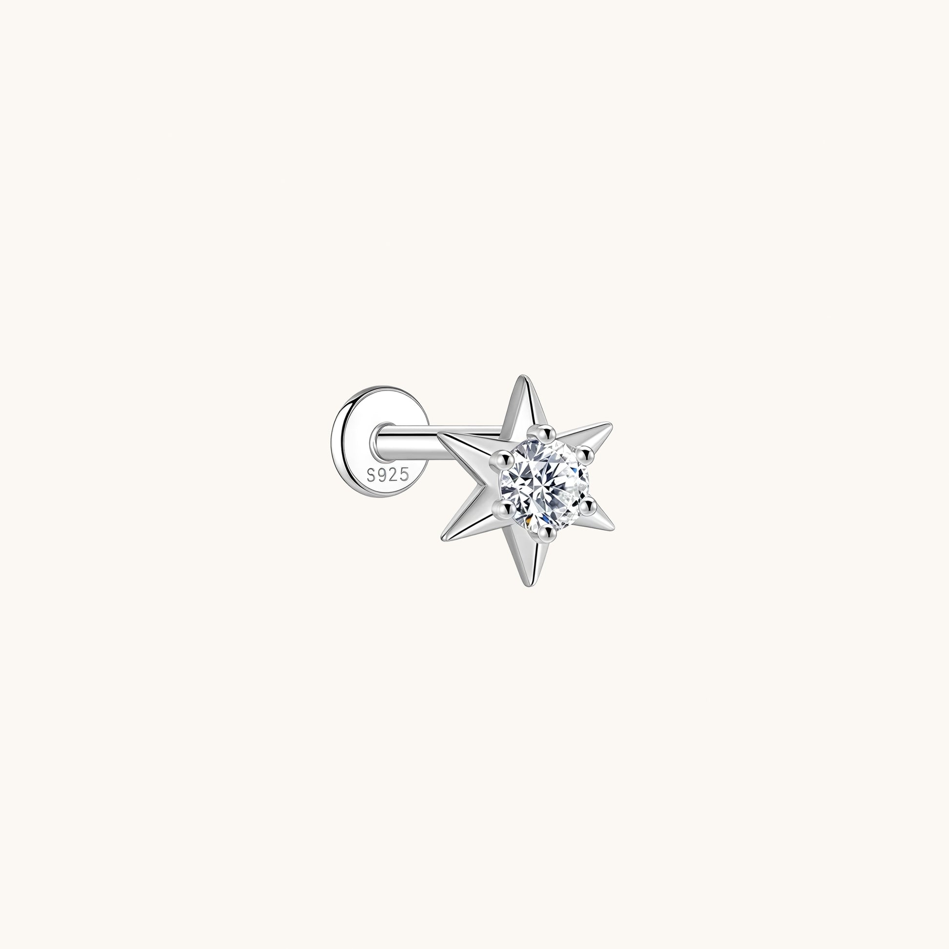 Gold-plated 925 sterling silver Polaris CZ Flatback Earring Silver