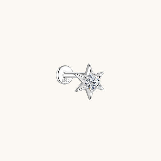 Gold-plated 925 sterling silver Polaris CZ Flatback Earring Silver