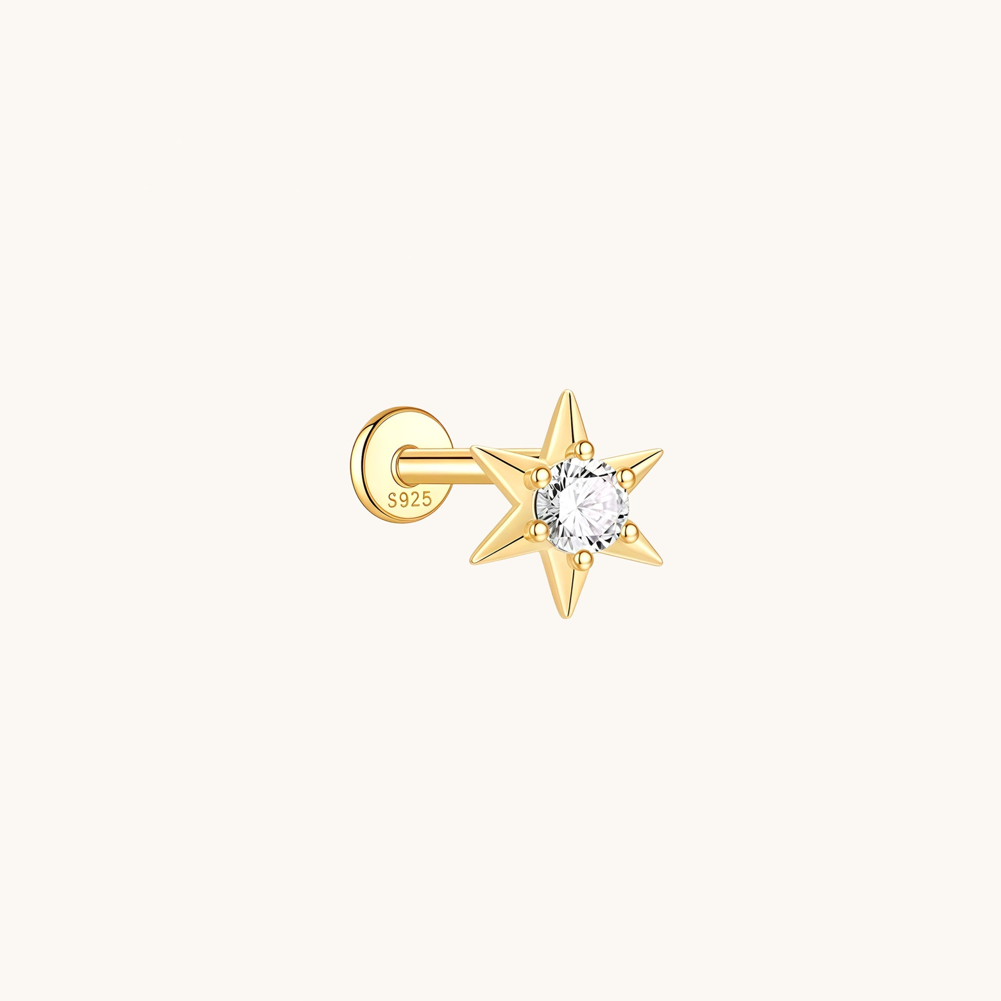Gold-plated 925 sterling silver Polaris CZ Flatback Earring Gold