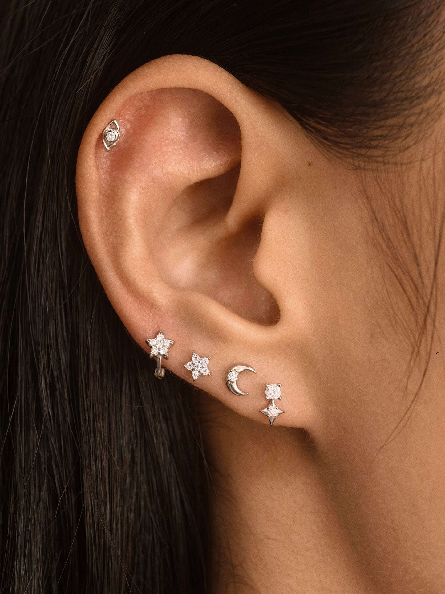 Gold-plated 925 sterling silver Crescent Moon Moissanite Flatback Earring