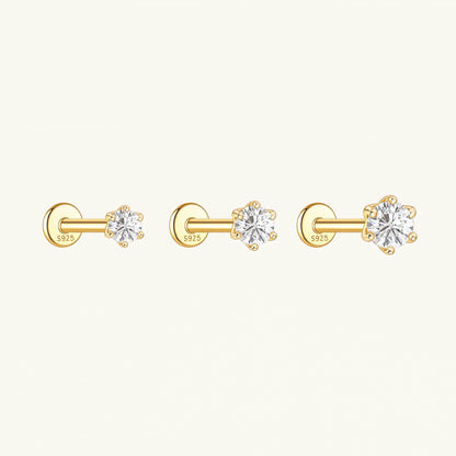 Gold-plated 925 sterling silver Six-Prong Zirconia Flatback Earring Gold