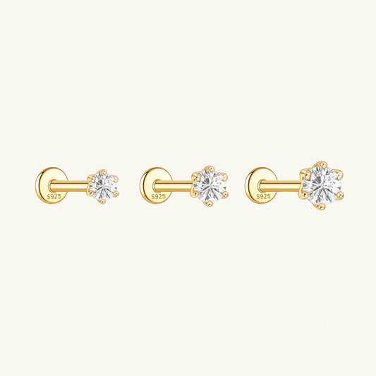 Gold-plated 925 sterling silver Six-Prong Zirconia Flatback Earring Gold