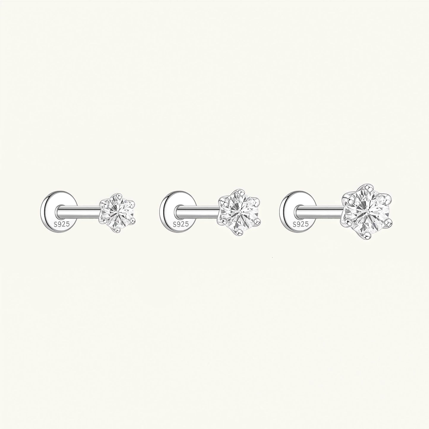 Gold-plated 925 sterling silver Six-Prong Zirconia Flatback Earring Silver
