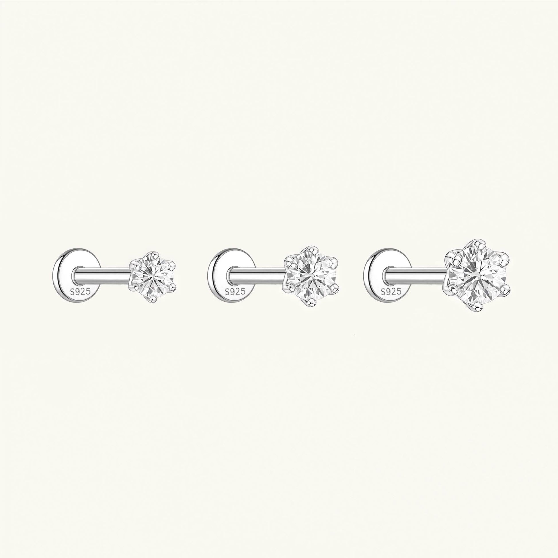 Gold-plated 925 sterling silver Six-Prong Zirconia Flatback Earring Silver