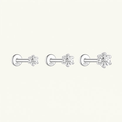 Gold-plated 925 sterling silver Six-Prong Zirconia Flatback Earring Silver