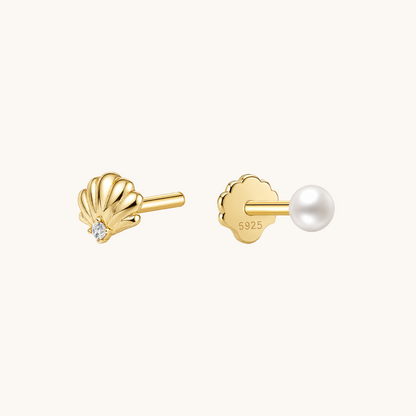 Gold-plated 925 sterling silver Pearl Shell Flatback Earring