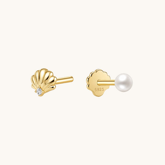Gold-plated 925 sterling silver Pearl Shell Flatback Earring